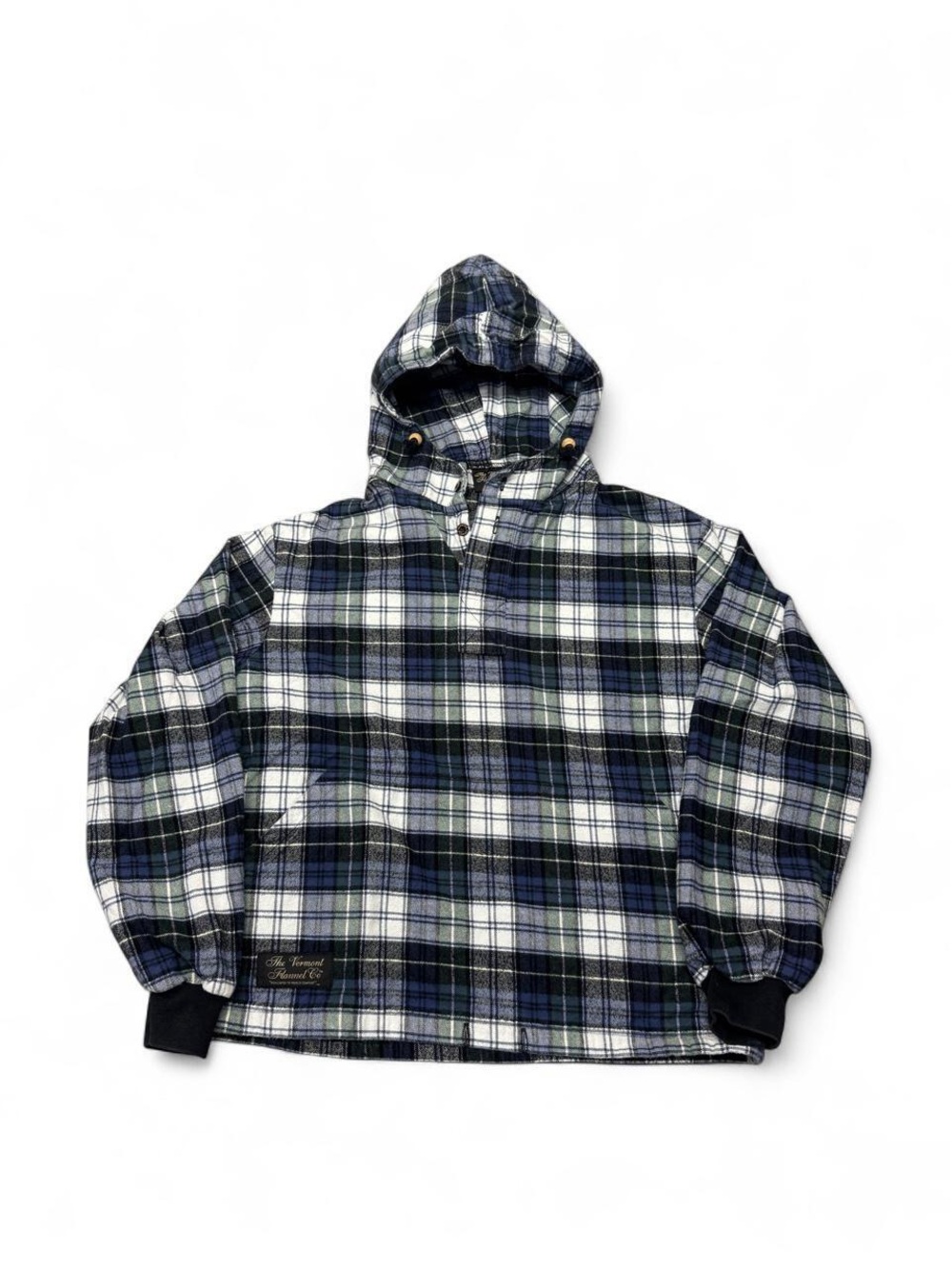 The Vermont Flannel co plaid pullover anorak style hoodie green blue Small men’s